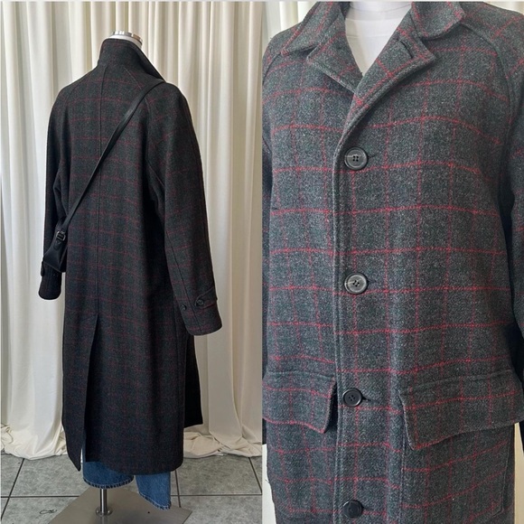 VINTAGE 80s WOOLRICH Windowpane Wool Overcoat size Medium. - Picture 5 of 8
